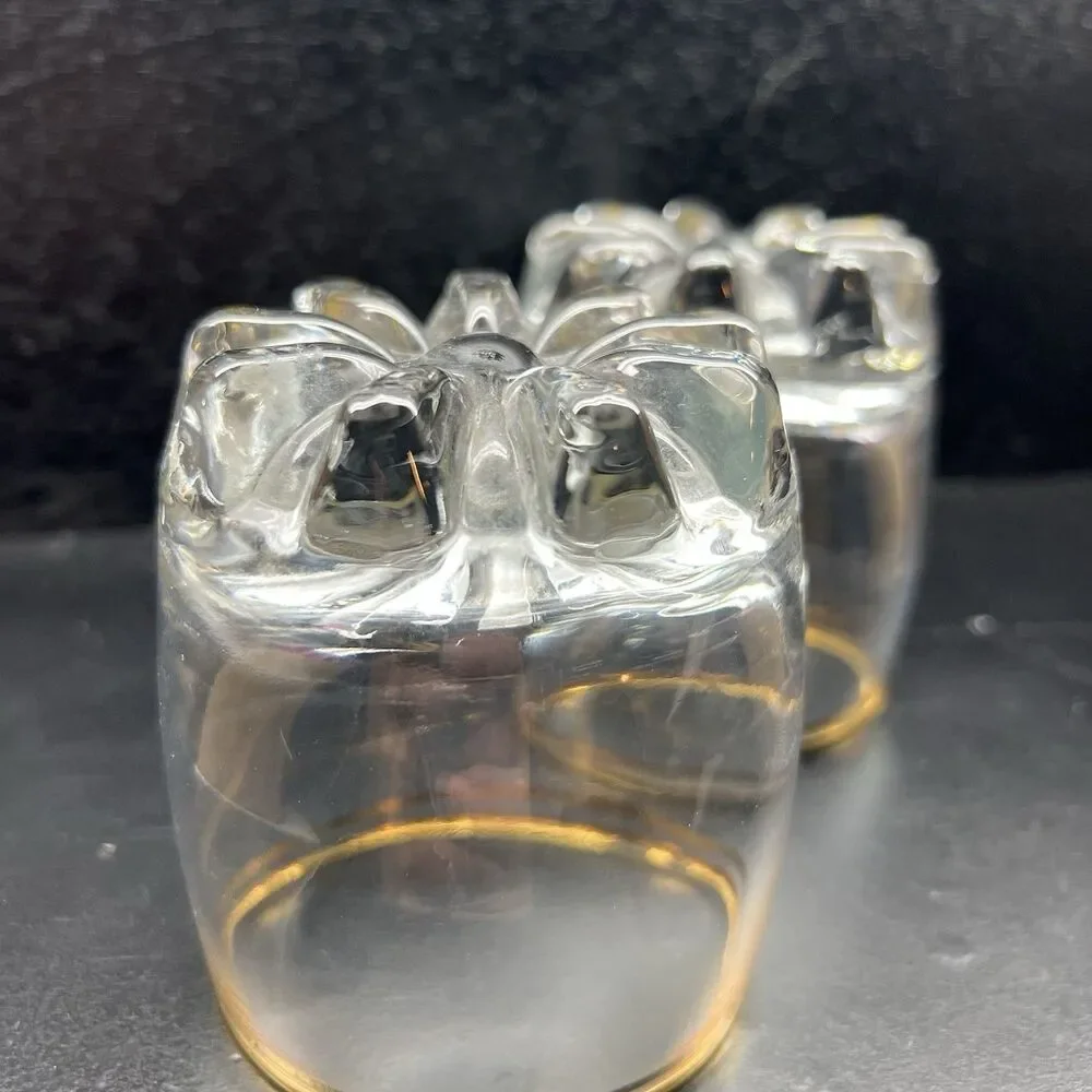 Vintage MCM Old Fashion Rocks Whiskey Glasses Gold Rim Set 2